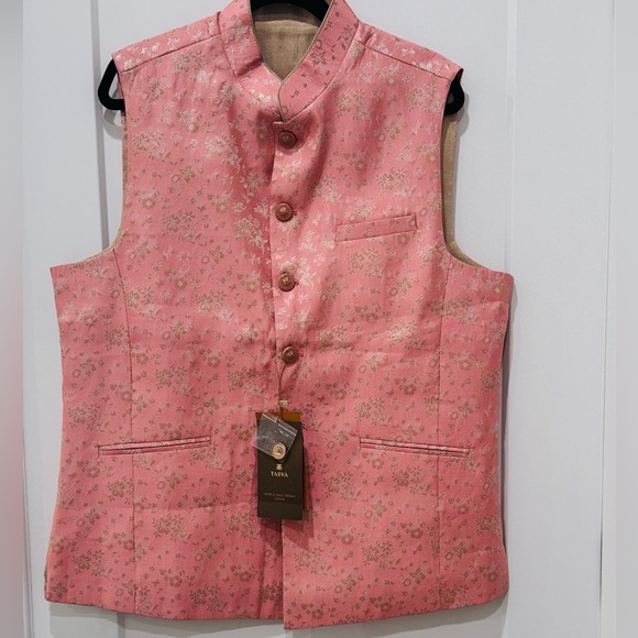 Tasva Other - Tasva peach Indian traditional waistcoat bundi vest mens size L brand new